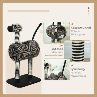 Zebra-Design Kradsetræ med Kattetunnel Ø25 cm, Kradsetræ 93 cm, Sorte og hvide Kradsetræer til Katte