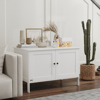 Kattebakkeskab med dør og skillevæg, kattebakke, katteskab til store katte, sidebord, kattehule, 80 x 51 x 54 cm, hvid