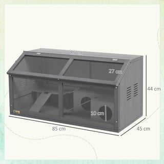 Hamsterbur, Smådyrsbur Af Træ, Hængebro, Stiger, Hytte, 84 x 45 x 44 cm, Til Dværghamstere, Grå