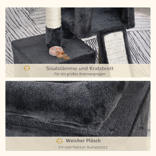 Sisal kradsetræ op til 30 kg kradsetræ med sisal søjle og plys kradsebræt, mørkegrå, til aktive katte