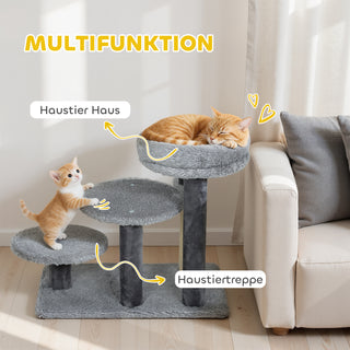 Kradsetræ og Kattetrappe, Bred Base, Plysstof, Sisal Kradsetræ, Grå