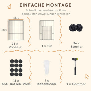 Udendørs indhegning til kaniner, indhegning til smådyr, indhegning til fritgående dyr, indhegning til marsvin, indhegning til smådyr lavet af stål, netindhegning inklusive dør, indendørs, 120 x 60 x 80 cm, sort
