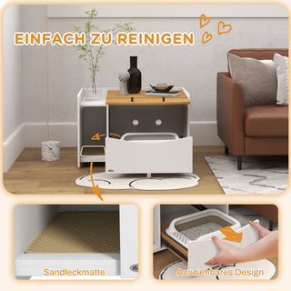 Kattebakkeskab, kattebakkeskab med udtræksskab, kattebakkemåtte, indendørs kattehus, 78 x 50 x 51 cm, eg