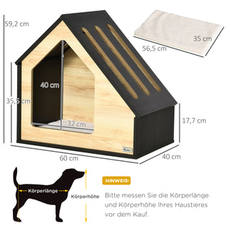 Hundehus i Træ, Hyggelig Indendørs Kattehule &amp; Hundeseng med Pude, til Små Hunde op til 8 kg, 60 x 40 x 59,2 cm