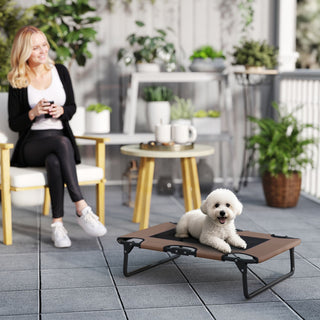 Forhøjet Hundeseng, Sammenklappelig Hundeseng, Udendørs Hundeseng med Netdesign, Åndbar, Til Små og Mellemstore Hunde, Kaffe Oxford 75 x 51 x 18 cm