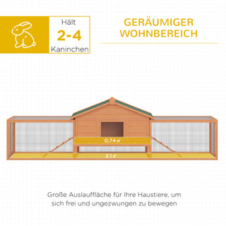 Kaninbur XXL med udendørs indhegning, rummeligt kaninbur, grantræ og metaltråd, 100x68x59cm