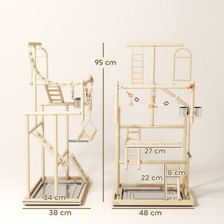 Fuglestativ, fuglesæt, 4 etager, bakke i rustfrit stål, legetøj, naturtræ
