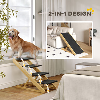 2 in 1 Hundetreppe 4-stufig 62,5 cm höhenverstellbar klappbar Hunderampe mit rutschfester Oberfläche für Bett & Sofa