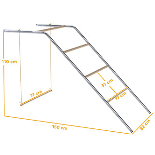Legestativ til kyllinger i træ, legeplads til kyllinger med siddepinde, justerbar gynge, 82 x 150 x 110 cm, sølv