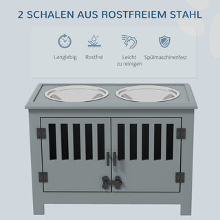 Forhøjet Foderstation til Store Hunde, 2 Rustfri Stålskåle, Opbevaringsplads, 35,5x60x30 cm, Grå