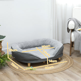 Hundesofa Haustiersofa mit Rückenlehne und Holzbeinen, waschbarer Bezug für mittelgroße Hunde unter 25 kg, Grau