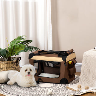 Hundebærertaske, transporttaske til hund, 3 indgange, foldbar, 70 x 51 x 50 cm, brun + beige