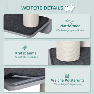 Vægmonteret kradsetræ til katte med klatrevæg, 66x28x137cm, lysegrå beige, ideel til katteelskere