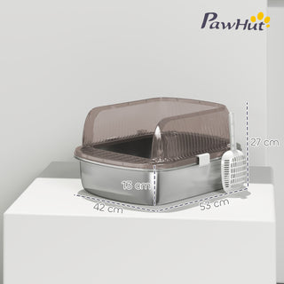 Kattebakke i rustfrit stål, højsidet, bakke, inklusive ske, til store katte, 53x42x27cm, trækulsgrå