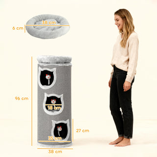 Kradsetønde til Katte, 96 cm, 4-etagers kattetårn med vaskbar seng, 3 sovehuler, hængende legetøj, til flere katte, grå