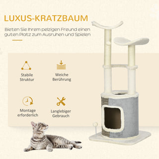 Robust kradsetræ, kradsetræ med kattehule, platforme, sisal søjle, legebold, cremehvid, 48 x 48 x 110 cm