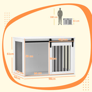 Hundebur til Hjemmet, Aflåseligt Hundehus med Indgang, Hundebur med Skydedør, Hundehus til Store Hunde under 30 kg, Hvid, 98 x 58 x 61 cm