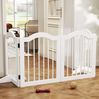 4-delt foldbart hundegitter, hundesikkerhedsgitter, hundebarrier, træ, hvid