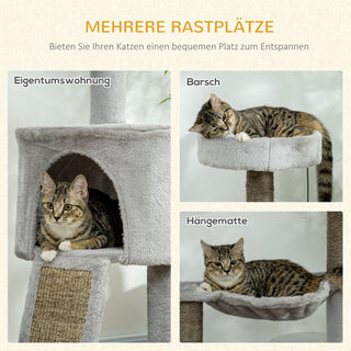 Kradsetræ med Katteseng og Kattehule, Sisal Søjle og Rampe, til Små Katte, Lysegrå, 60 cm x 40 cm x 113 cm