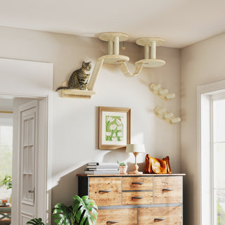 Klatrevægssæt til katte, 3-delt kattemøbel med kradsetræ, siddepinde, stige, trin, kradsebræt, til katte op til 5 kg, sisal, beige