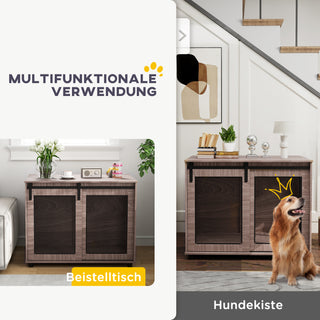 Hundeburmøbler, Hundebur med 2 låsbare døre, Sidebord til hjemmet, Hundehus til store hunde under 30 kg, Stål, 98 x 60 x 78 cm, Valnød
