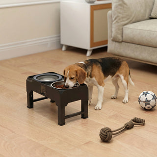 Forhøjet hundeskål, højdejusterbar, madskål med vandskål, 2 skåle i rustfrit stål til små til store hunde, sort