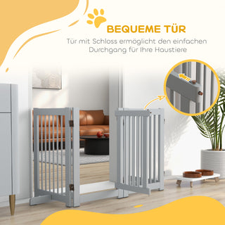 Hundegitter 4-delt, Hundegitter med Dør, Sammenklappelig Hundegitterdør, Træ, Lysegrå